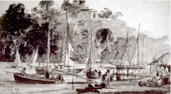 El desembarcadero del Ozama, Mixta sobre papel, 1850