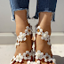 Floral Embellished Toe Ring Casual Sandals