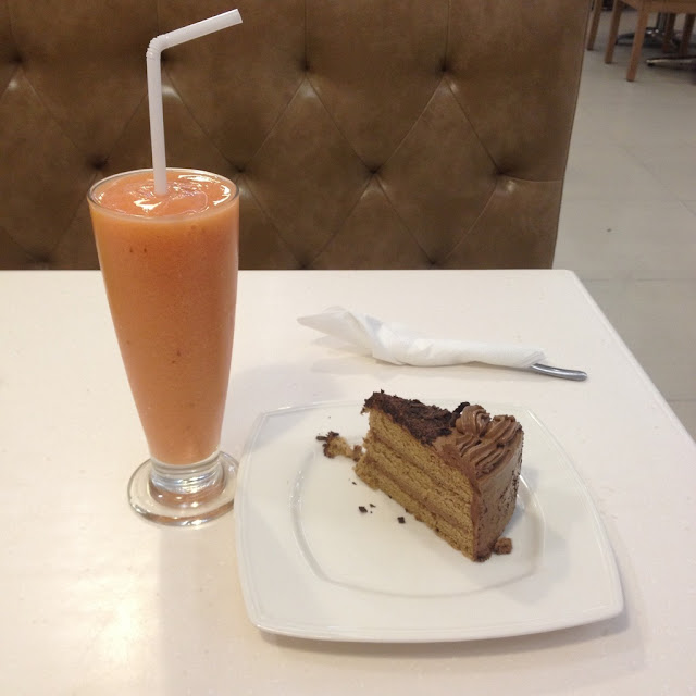 Watermelon cooler and mocha supreme cake at Butterbean Desserts and Café in Cebu City Philippines