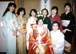 Abigail, Sensei, and 6 students in kimono