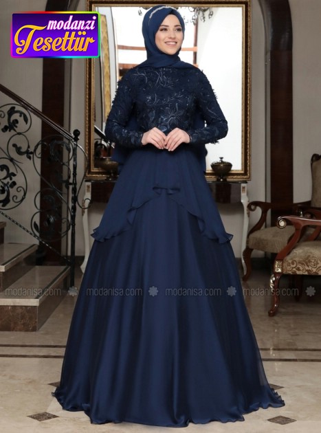 Miraç Abiye Elbise - Lacivert - Al-Marah - 2018 Tesettur Abiye Elbise Modelleri