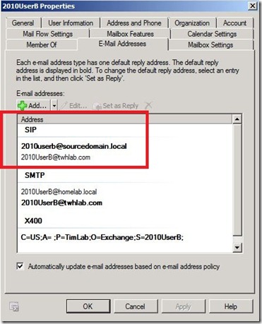 Lync-OWA - Exch properties dual SIP - markup