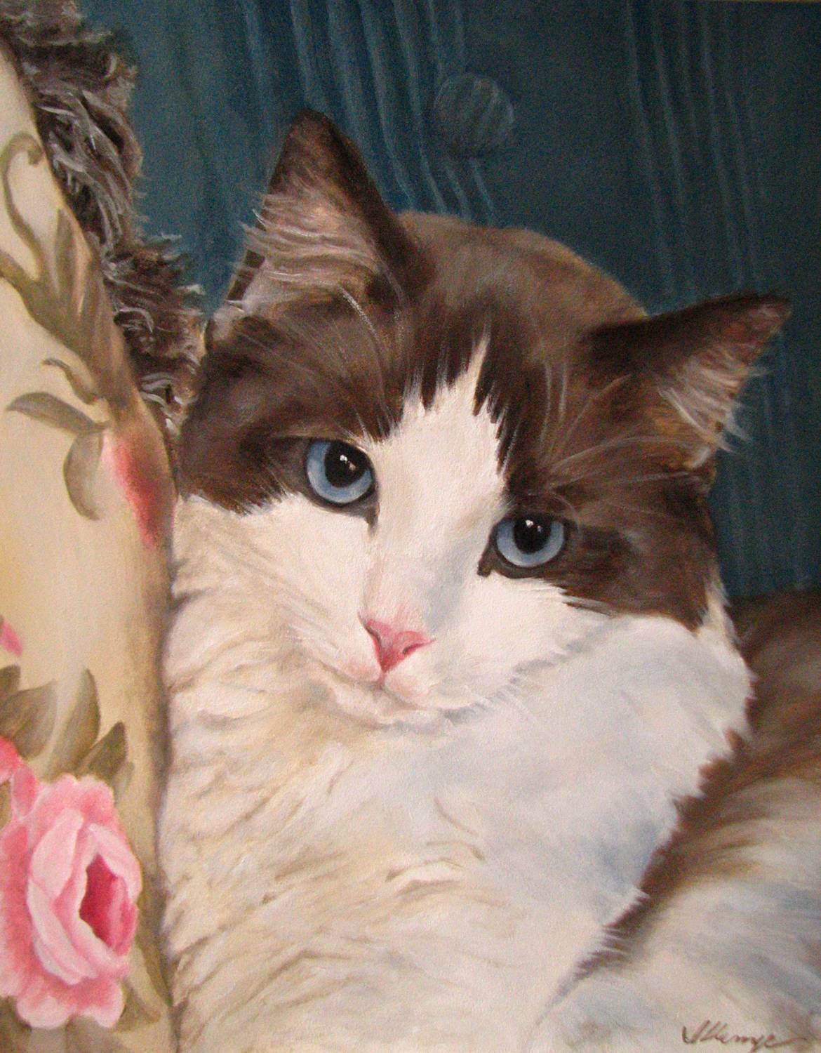 jeanne illenye looking after them Oil Painting Pet 