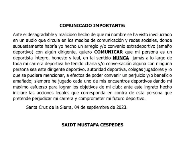 Comunicado de Said Mustafa sobre las acusaciones de arreglar partidos