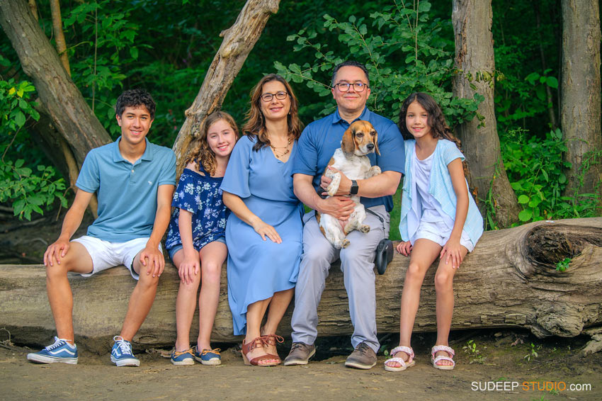 Ann Arbor Family Portrait Photographer SudeepStudio.com for holiday cards with Kids and Pets in Nature Outdoor
