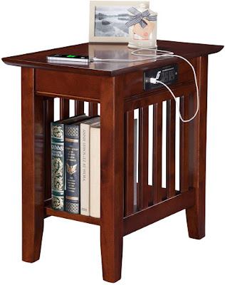 Atlantic Furniture Mission Chair Side Table with Charging Station,