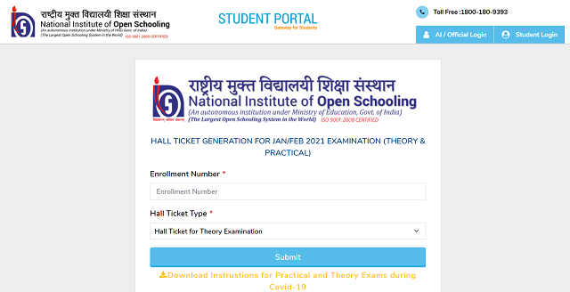 NIOS Classes 10 and 12 Admit Card Released