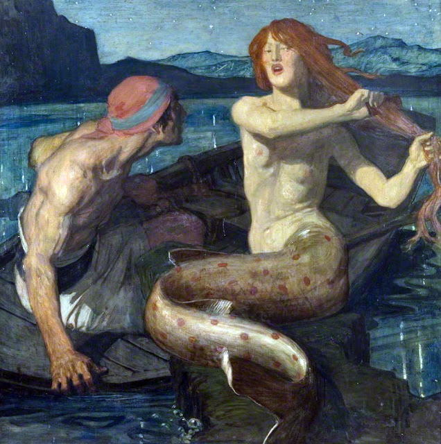 Mermaid by Maurice Greiffenhagen, classical mythology, Greek mythology, Roman mythology, mythological Art Paintings, Myths and Legends