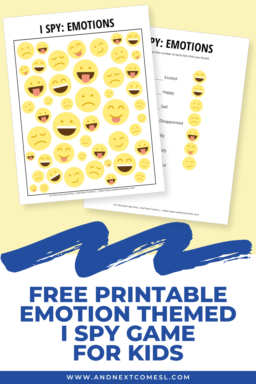 Free printable emotion themed I spy game for kids