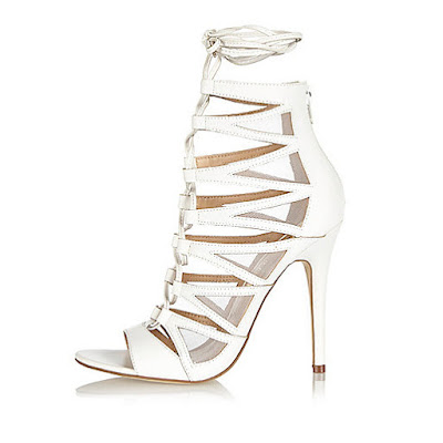 river island white caged lace up heels