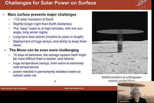 Power requirements between Moon and Mars (Source: David Poston, www.spacenukes.com)