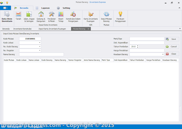 Input Data Mutasi - Aplikasi Invetaris Express