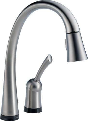 Delta Faucet 980T-AR-DST Pilar, Single Handle Pull-Down Kitchen Faucet with Touch2O Technology, Arctic Stainless