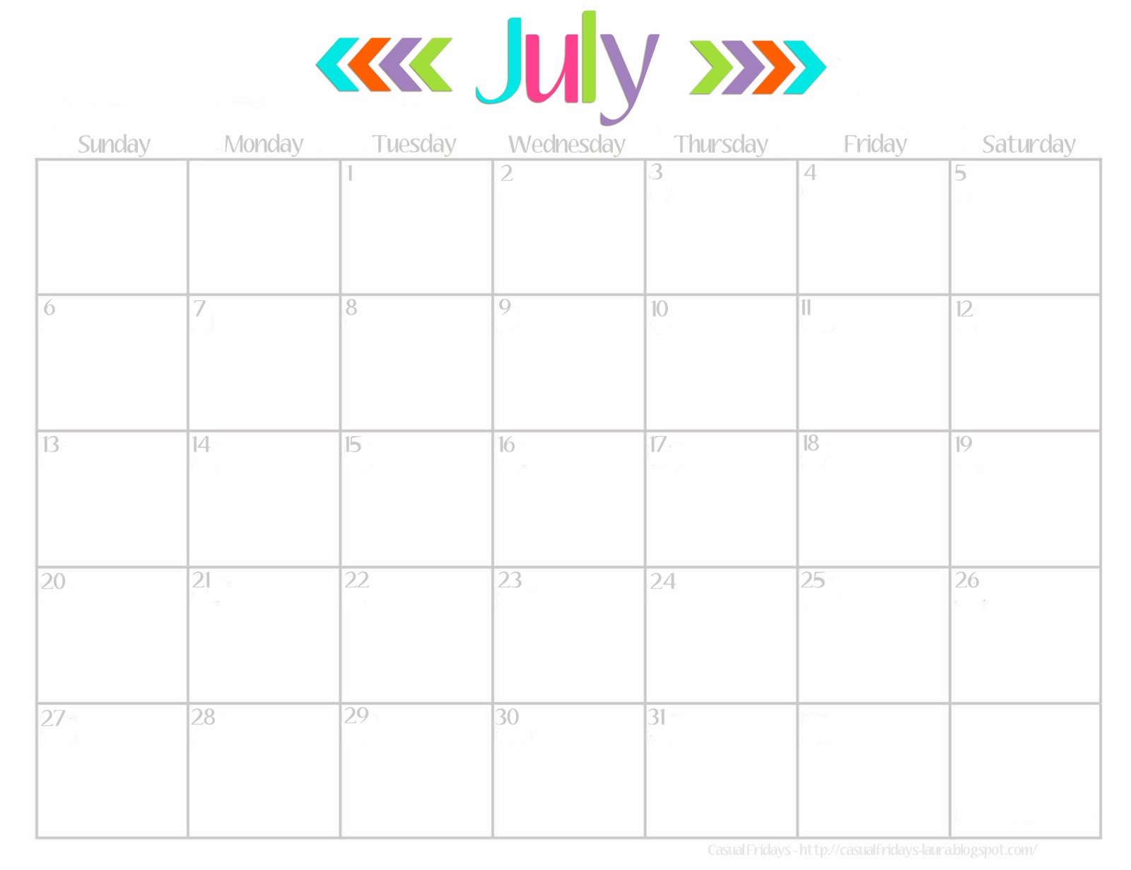 Casual Fridays Free Printable 2014 Calendar