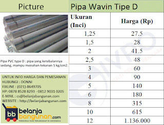 Daftar Harga Pipa Wavin Tipe D