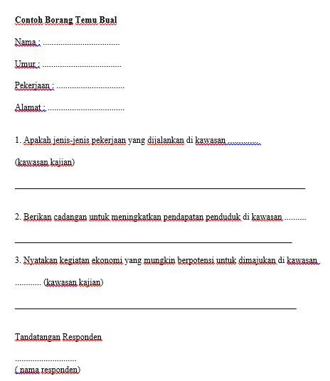 Contoh Borang Temu Bual - Kegiatan Ekonomi Geografi PT3