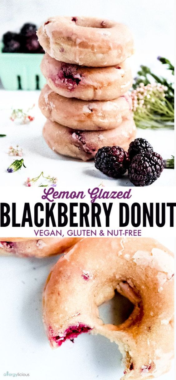 These baked lemon glazed blackberry donuts are light and cakey and hard to resist. It's the perfect breakfast! |Recipe www.allergylicious.com| #vegan #bakeddonut #doughnuts #glutenfreedonut #dairyfree… These baked lemon glazed blackberry donuts are light and cakey and hard to resist. It's the perfect breakfast! |Recipe www.allergylicious.com| #vegan #bakeddonut #doughnuts #glutenfreedonut #dairyfree…