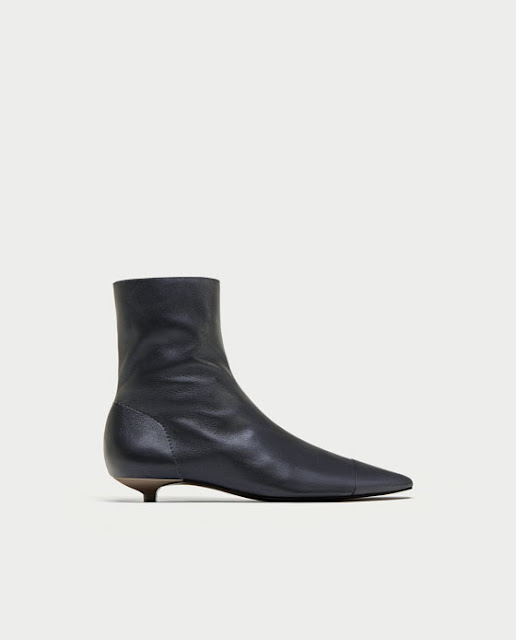 Zara Flat Leather Ankle Boots with toe cap detail