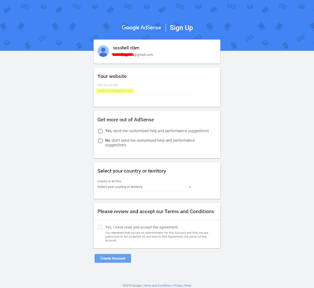 Create AdSense accound for blogger.com