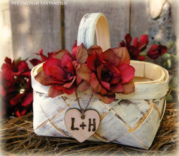 Flower Girl Basket and Ring Bearer Box SET Rustic Wedding Decor Personalized