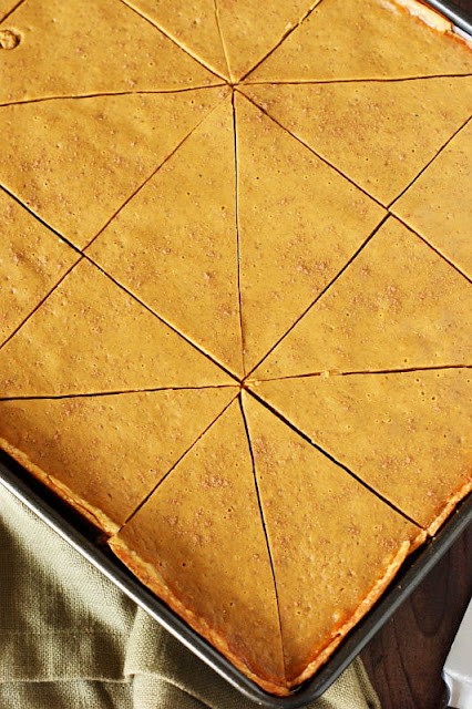 Top View of Pumpkin Slab Pie Cut in Pan Image