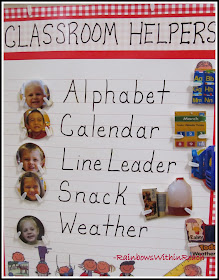 photo of: Preschool Classroom Helper Chart with Photos for Jobs