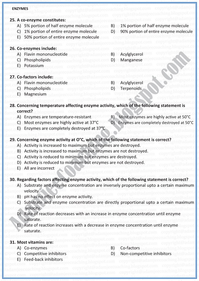 Biology Mcqs XI - Enzymes