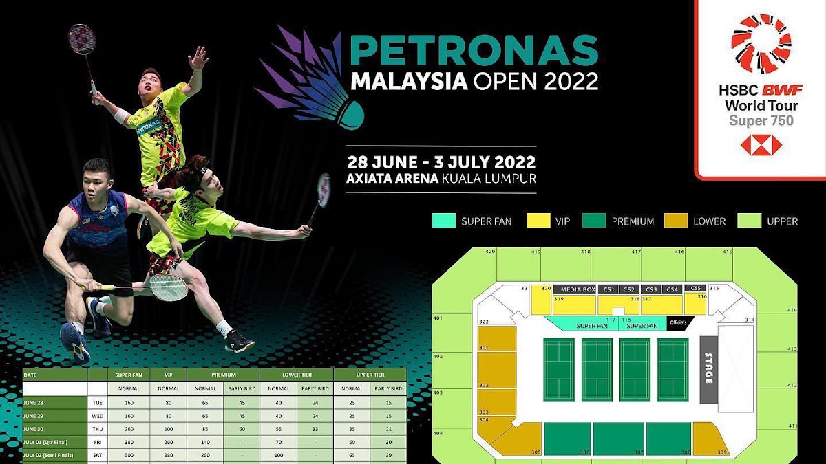 Dapatkan Tiket Perlawanan Badminton Malaysia Open Bermula 26 Mei 2022