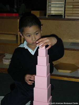 autism special needs NAMC montessori classroom sucess boy pink tower