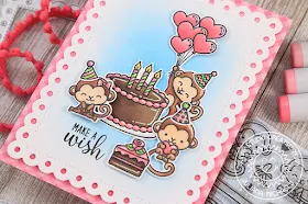 Sunny Studio Stamps: Make A Wish Love Monkey Frilly Frames Birthday Card by Juliana Michaels