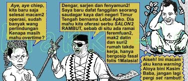 gambar arkib: chip mengarahkan 40penyamun pergi salon rambut (archived pic: The Chief orders the 40thieves to go to hair salons). klakka-la.blogspot