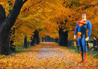 Superman Standing Tall at Autumn Trees Desktop wallpaper