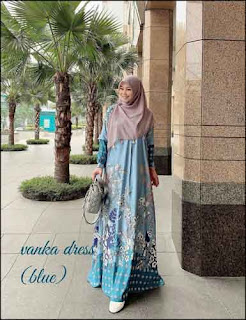 Baju Gamis Motif Terbaru 2019 Vanka Dress warna blue bahan maxmara