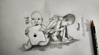 WORLD REALITY SKETCH,POOR VS RICH PENCIL SKETCH,POVERTY PENCIL SKETCH,SURAJ KUMAR PRABHAT