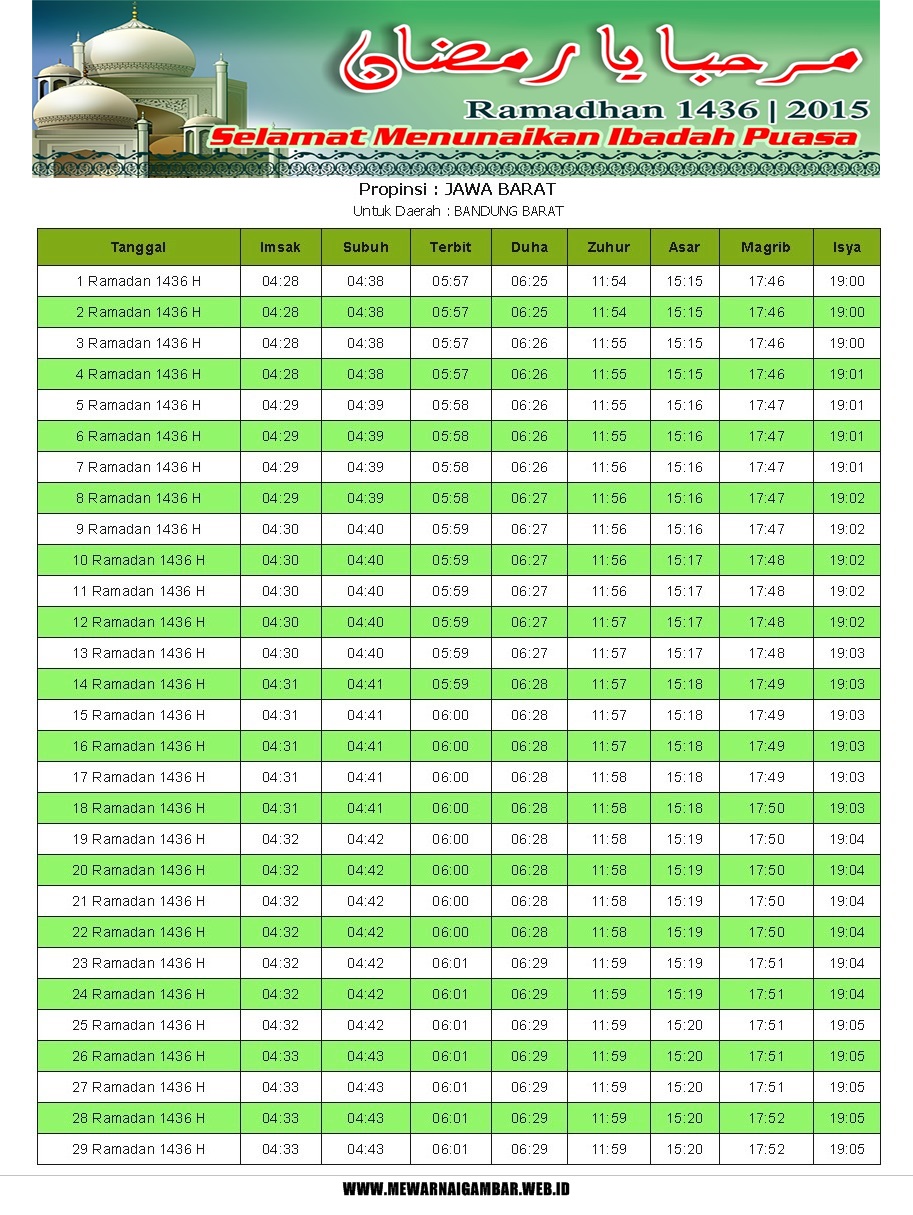 Jadwal Imsakiyah Provinsi Jawa Barat  Mewarnai Gambar