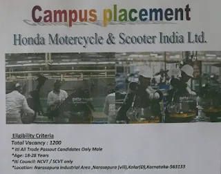 ITI Jobs In Honda Motercycle & Scooter India Ltd | ITI Campus Placement Drive at National ITI Dhanbad, Jharkhand