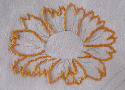 split stitch, project, emboirderym flower, sunset, 