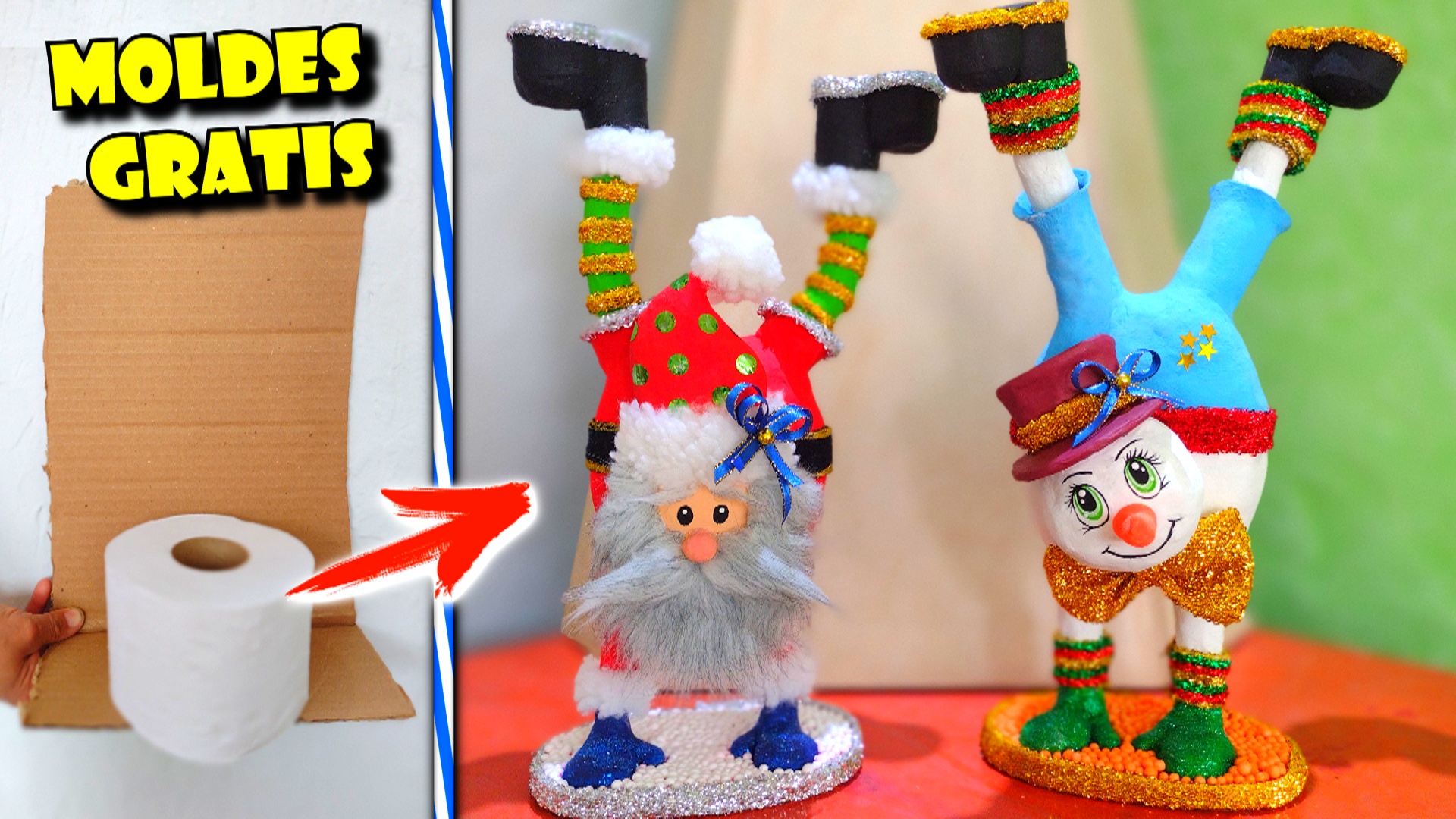 Muñeco de nieve y papa Noel patas largas traviesos con material reciclado (Moldes Gratis) | Epdlm