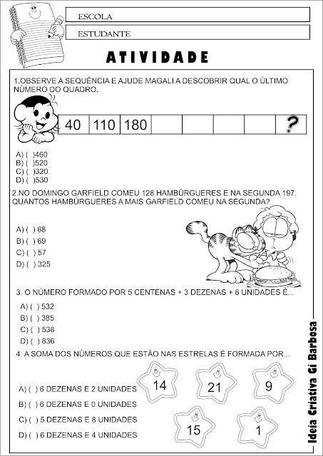 Atividade Matemática 3° Ano Questões de Múltipla Escolha