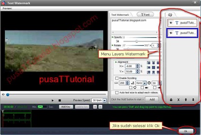 Menu layers dan tombol Ok Video Watermark Pro