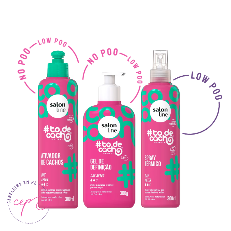 Spray Térmico (Low Poo), Gel Líquido e Ativador de Cachos (liberados para No Poo) - #todecacho Day After - Salon Line