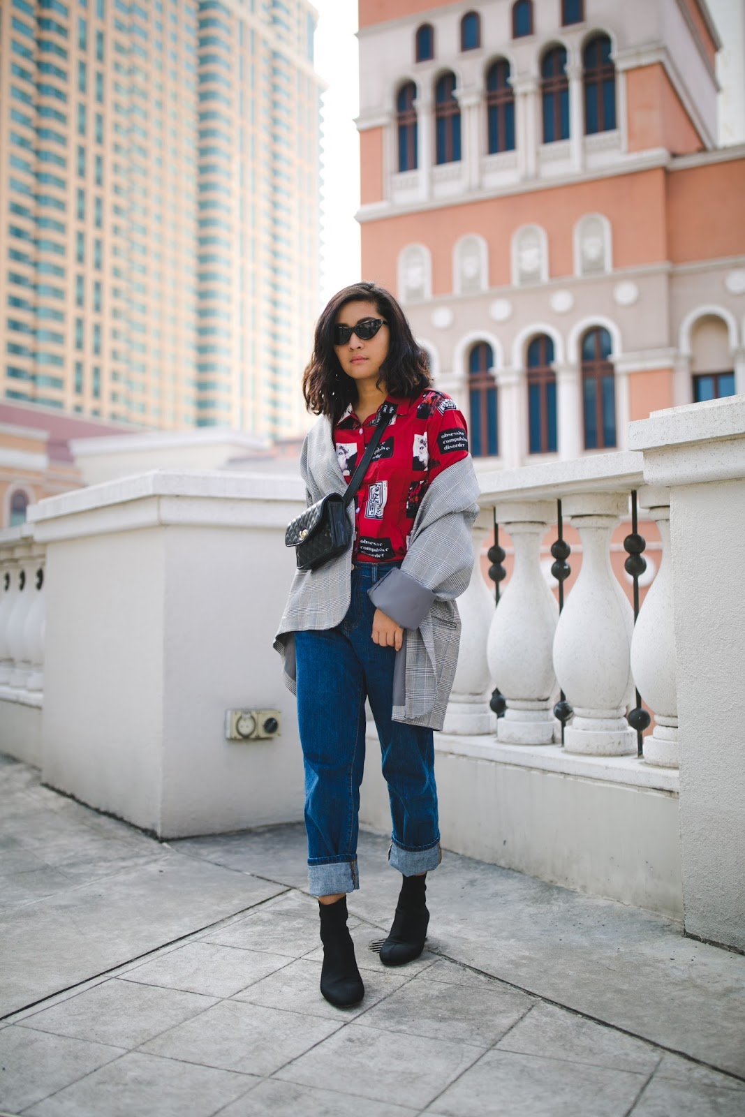 macau fashion blogger wearing plaid and retro print