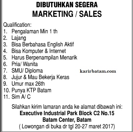 Lowongan Kerja Batam Marketing - Lowongan Kerja Indonesia