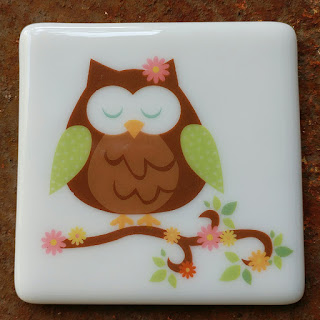 sassy glass studio fused glass coaster with owl