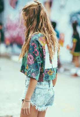 Floral Print + Denim Cut Off Shorts - Coachella Style Festival Fashion