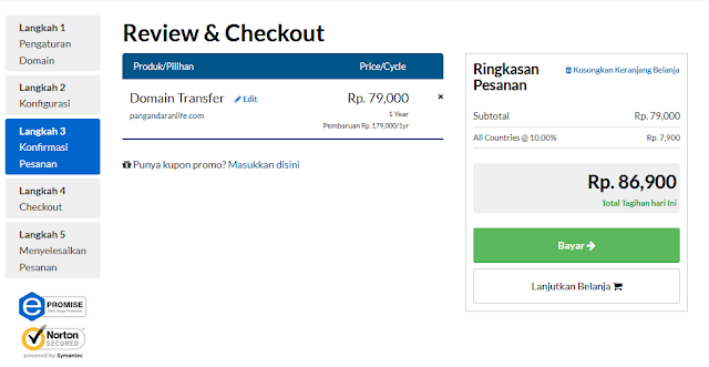 detail pembayaran transfer domain