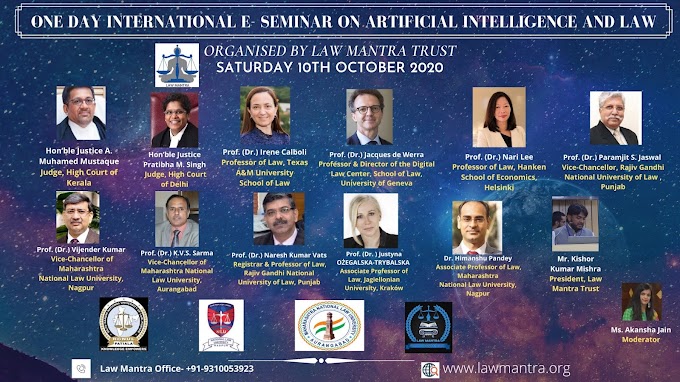    ONE DAY E- INTERNATIONAL SEMINAR ON ARTIFICIAL INTELLIGENCE & LAW