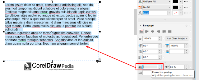 Tutorial Dasar CorelDraw -  Cara Mengatur Line Spacing (Jarak) Text di CorelDraw