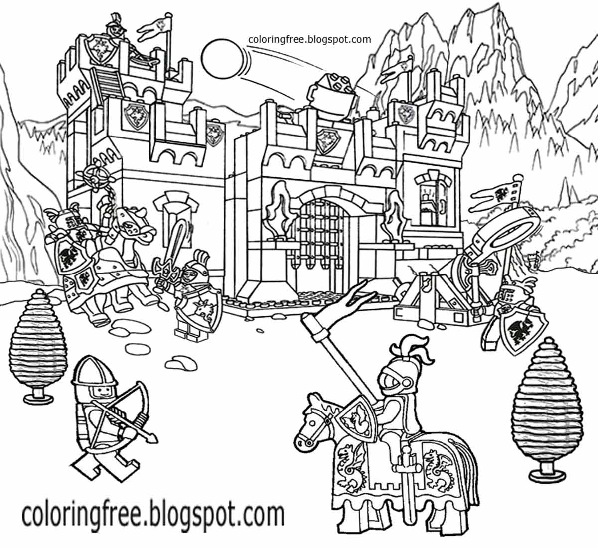 Printable me val castle Lego city coloring pages for kids fort dark ages knight clipart activities