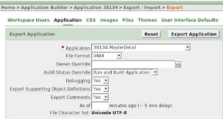 set apex application export settings